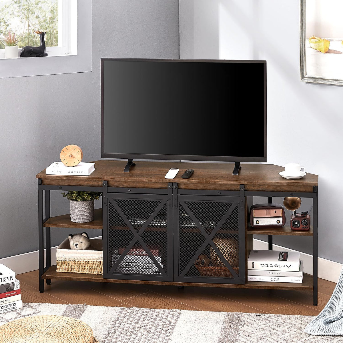 Brown Corner TV Stand with Storage E8416