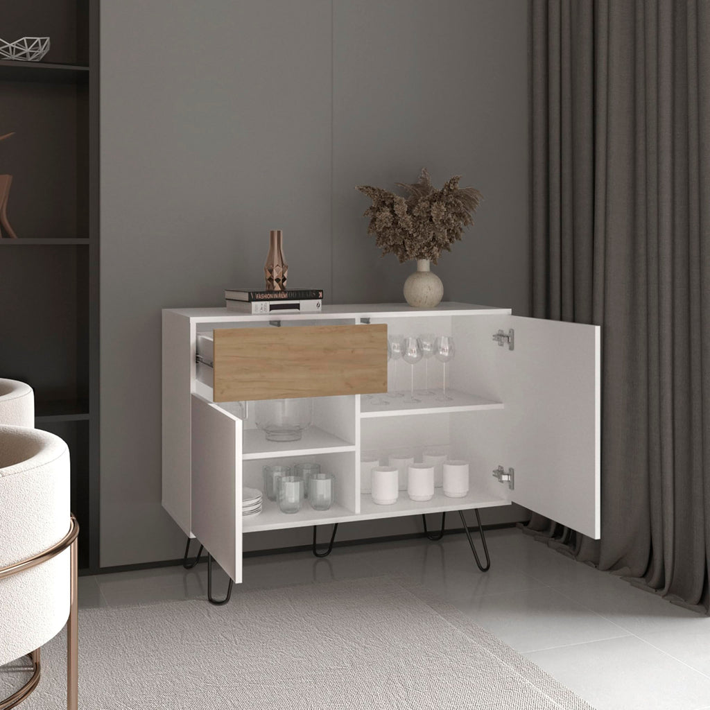 39" Wide Console Table with Two Cabinets, One Drawer and Four Shelves H6521