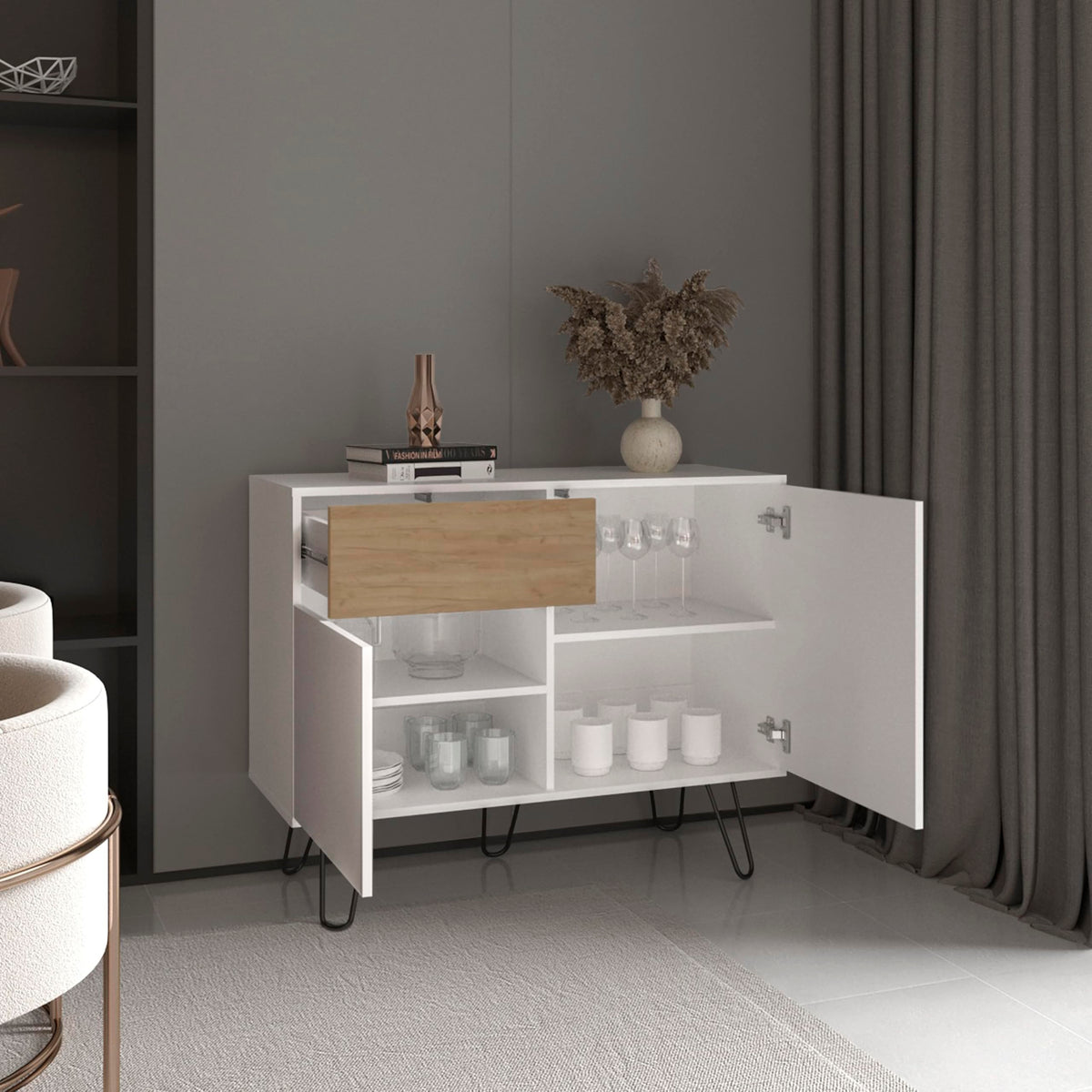 39" Wide Console Table with Two Cabinets, One Drawer and Four Shelves H6521