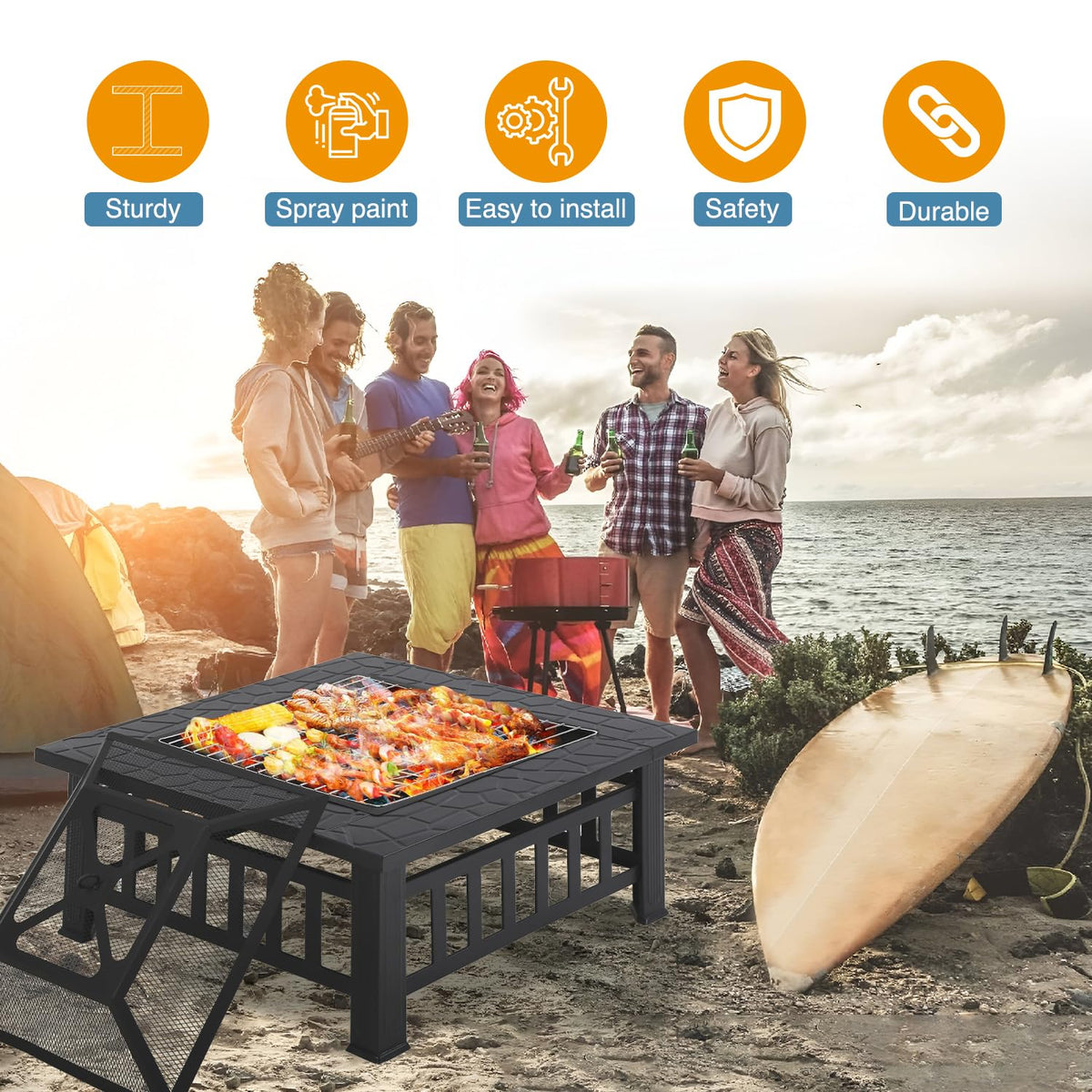 Square Metal Fire Pit Table 32in M7342