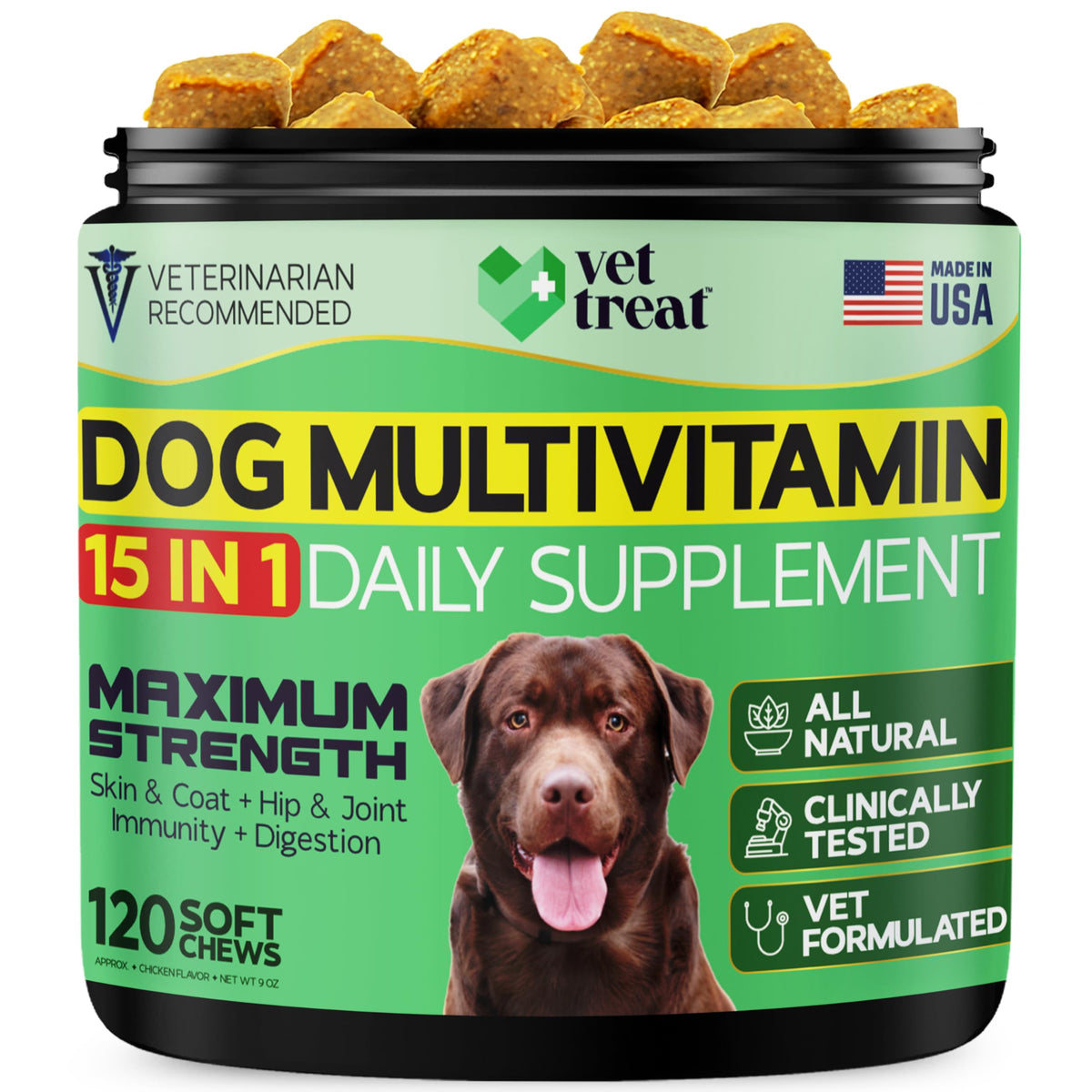 15 in 1 Dog Multivitamin Soft Chews with Glucosamine Probiotics Omega Fish Oil X8289