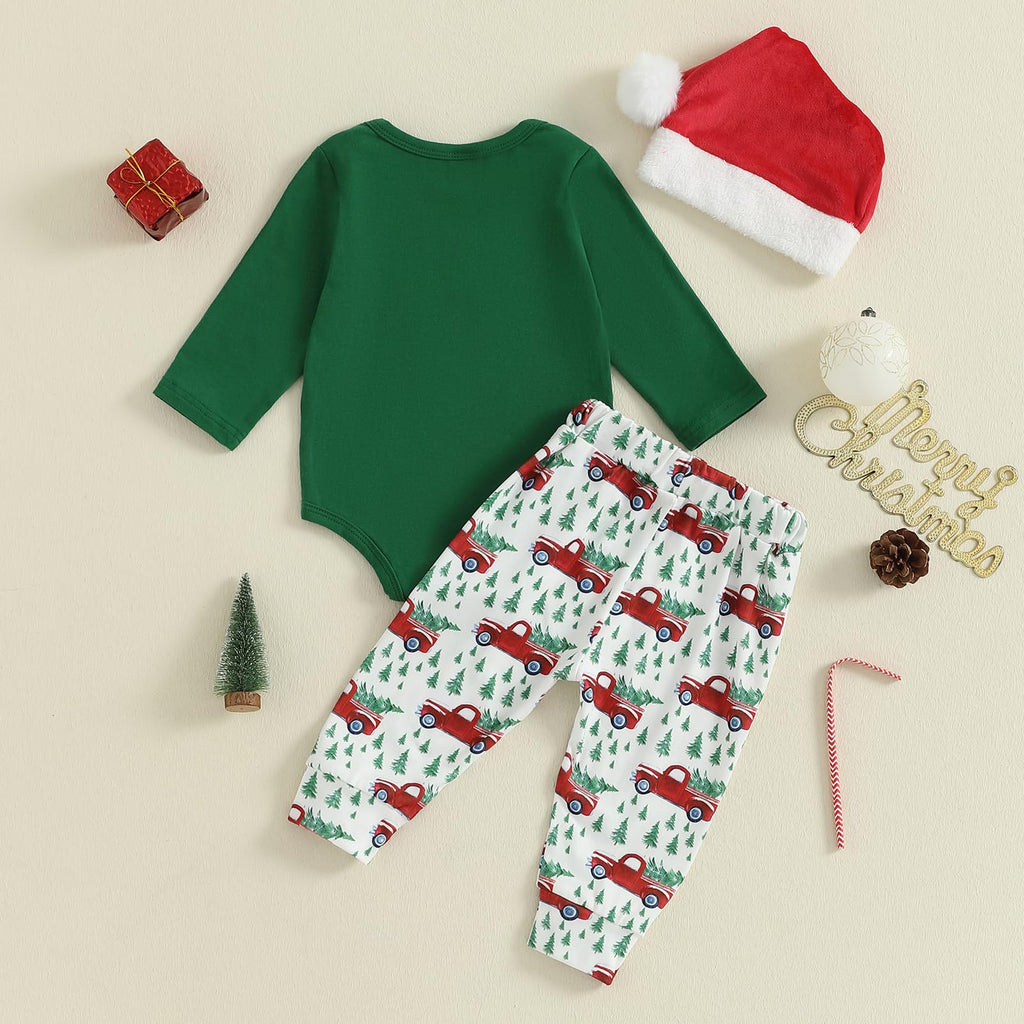 Christmas Baby Boy Long Sleeve Romper Onesie Pants Santa Hat C123