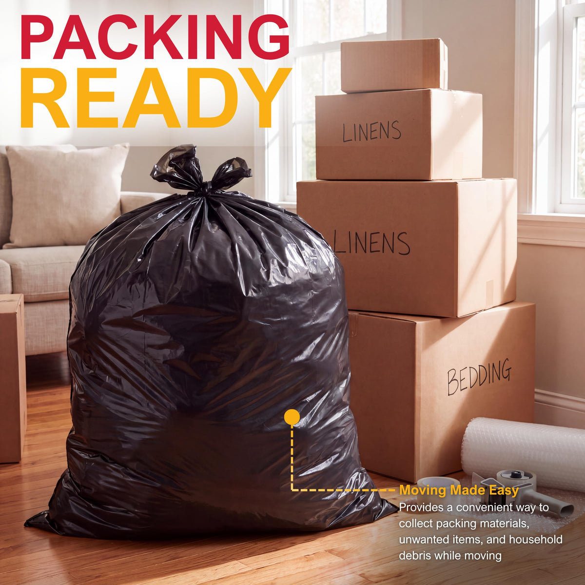 42 Gallon 3 Mil Black Trash Bags 20 Count O9065