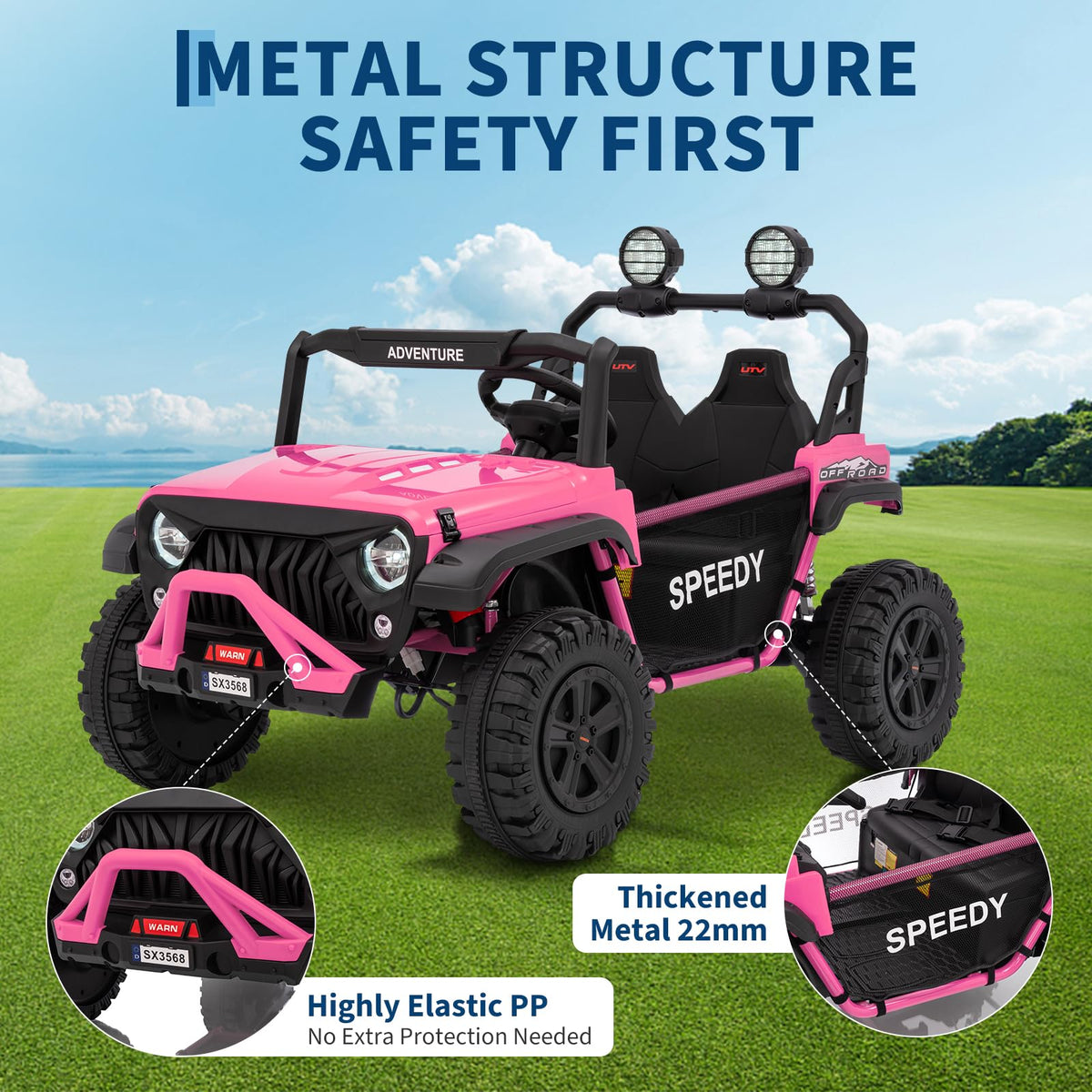 24V 4WD 2 Seater Ride on Car with Remote Control, Pink Y1039