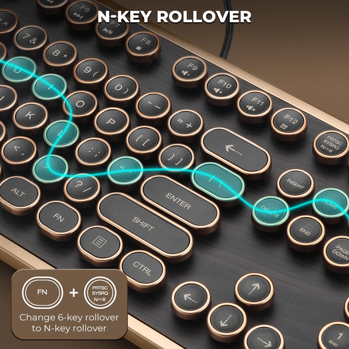 Wired Full-Size 104 Keys Mechanical Keyboard with Round Keycaps L15261