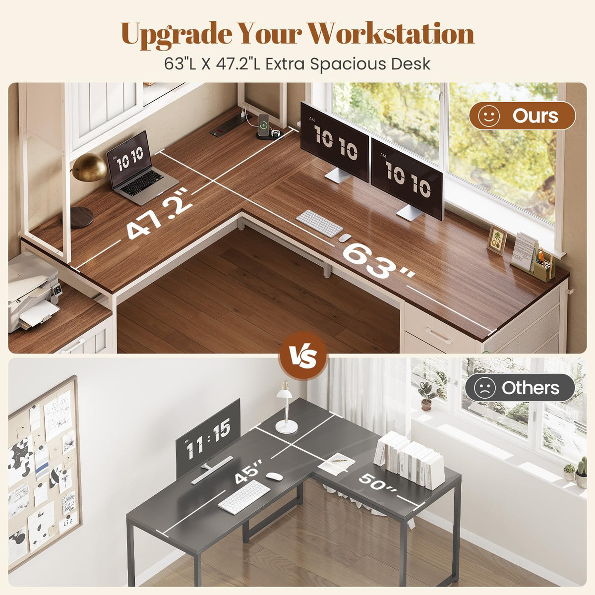 L Shaped Office Desk with 6 Drawer, Hutch L4320