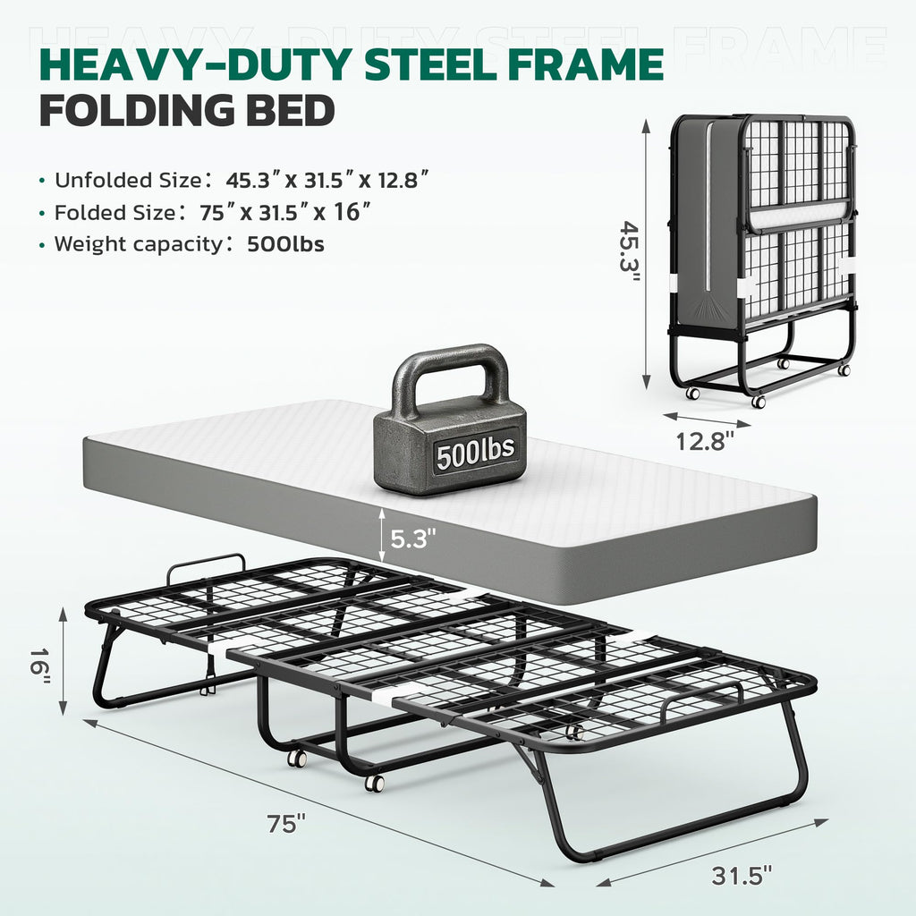 Folding Bed with 5" Memory Foam F924