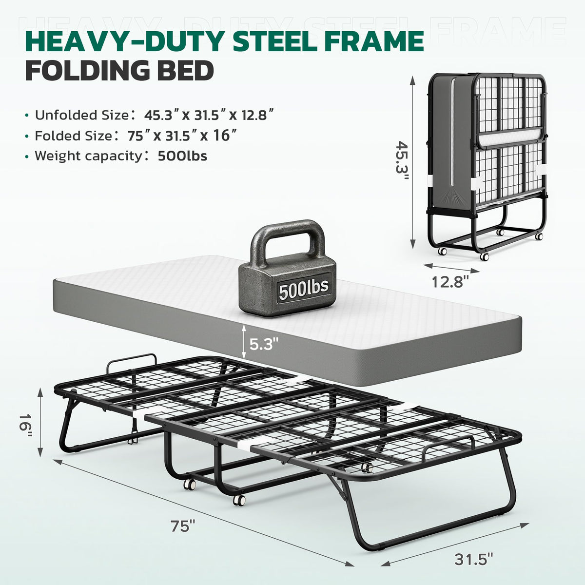 Folding Bed with 5" Memory Foam F924