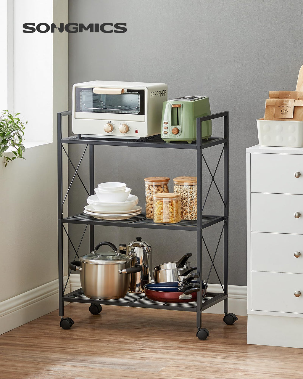 3-Tier Steel Storage Rack with Wheels O867663