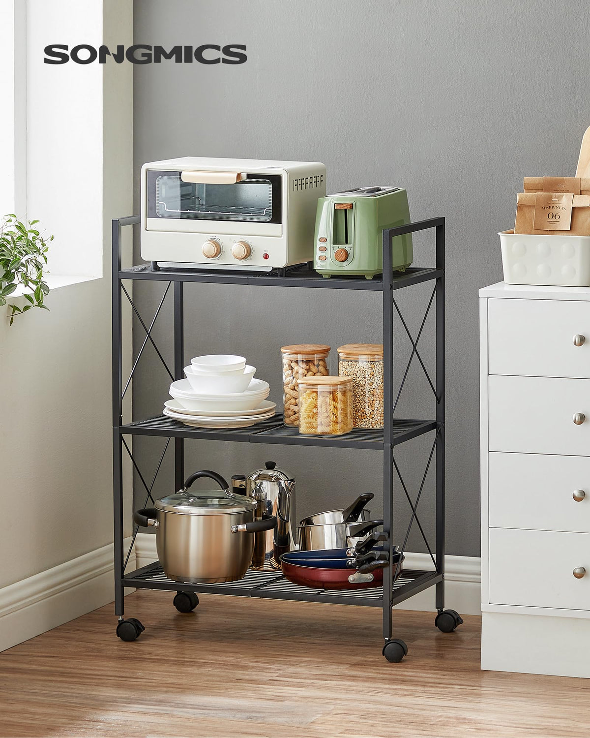 3-Tier Steel Storage Rack with Wheels O867663