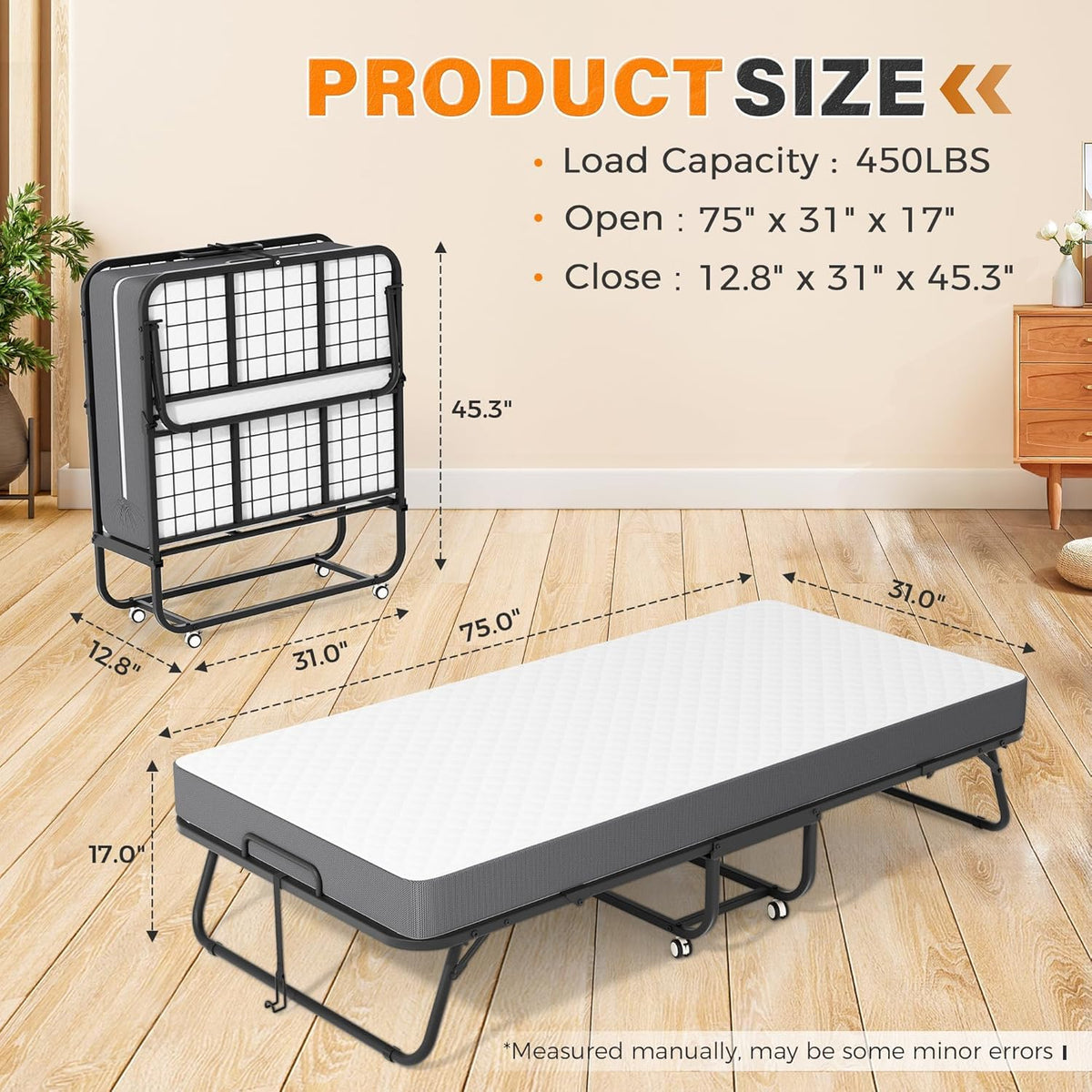 Folding Guest Bed Single Size with 5 Inch Memory Foam Mattress R27080