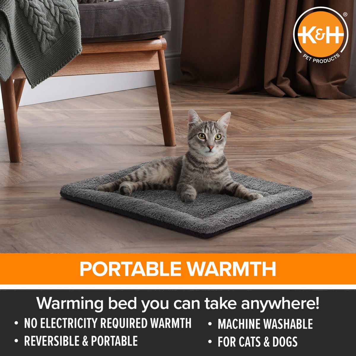 Self-Warming Cat Bed Pad Small 21 X 17 Gray Black T182121