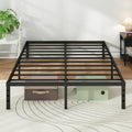 Black Metal Platform Bed Frame Full Size, 18 Inch Height with Underbed Storage I610