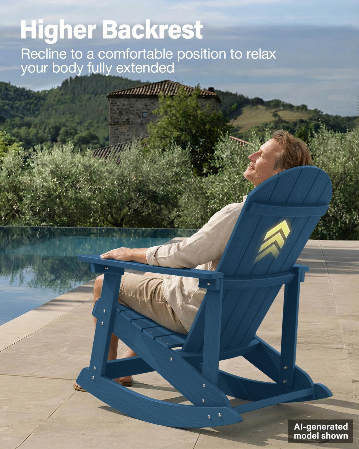 Navy Blue All-Weather Resistant Adirondack Rocking Chair Set of 2 T703