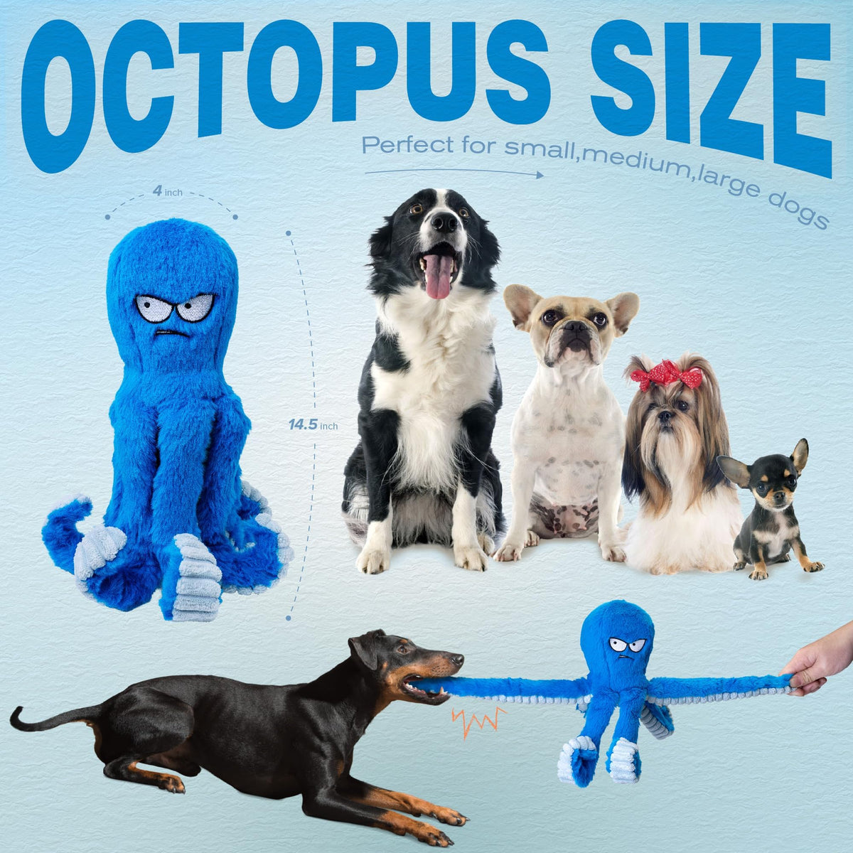Stuffed Squeaky Crinkle Blue Octopus Dog Toy Y190