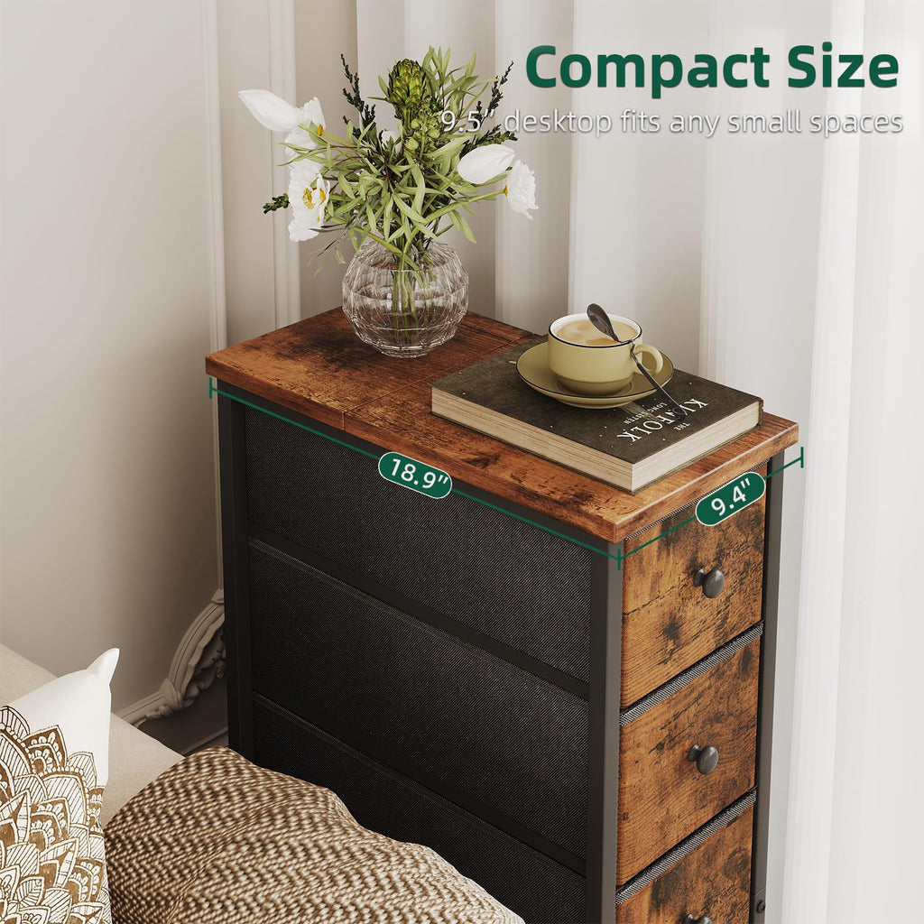 Narrow 5 Fabric Drawers Rustic Brown Dresser N74321