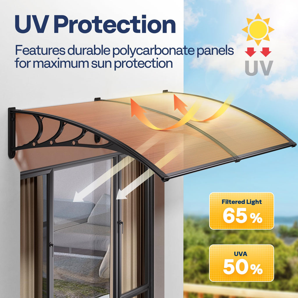 Brown Polycarbonate Window Door Awning 38 Inch x 78 Inch M534753