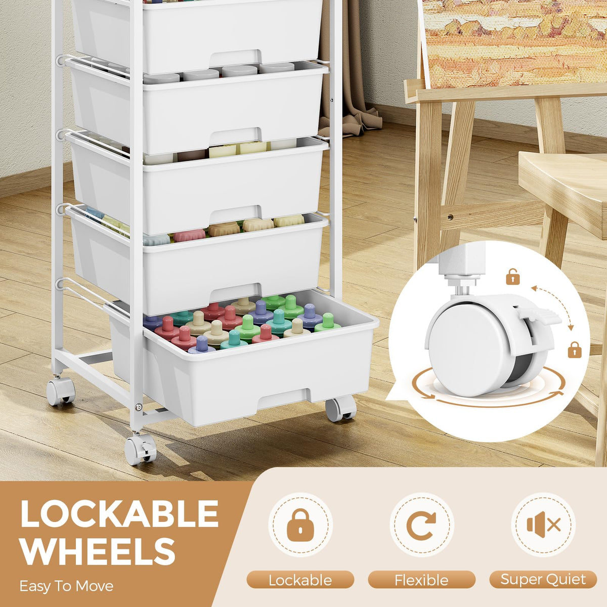 6 Drawer Rolling Storage Cart with Wooden Top and Wheels C47496