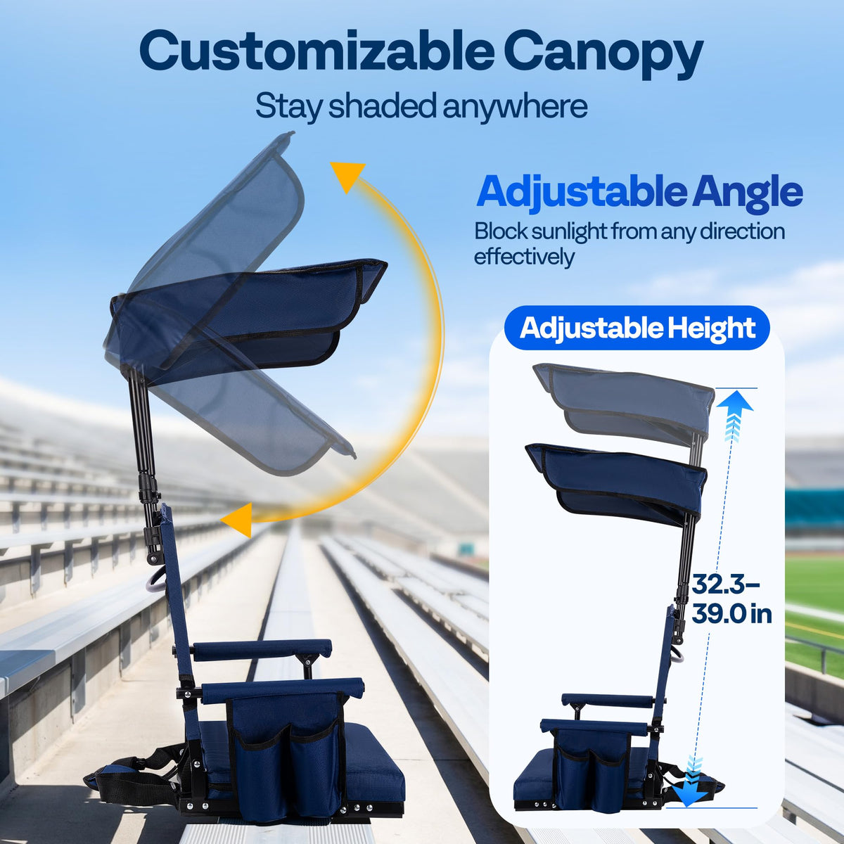 Stadium Seat with Sunshade Canopy and Back Support I244364