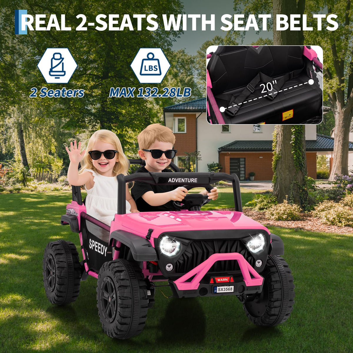 24V 4WD 2 Seater Ride on Car with Remote Control, Pink Y1039