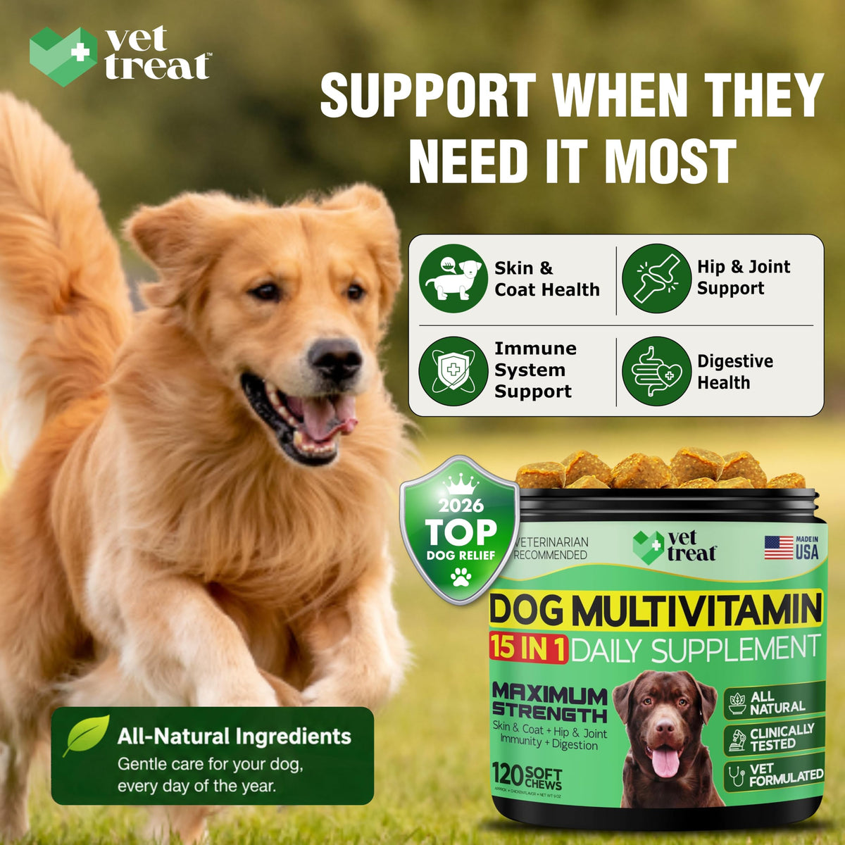 15 in 1 Dog Multivitamin Soft Chews with Glucosamine Probiotics Omega Fish Oil X8289