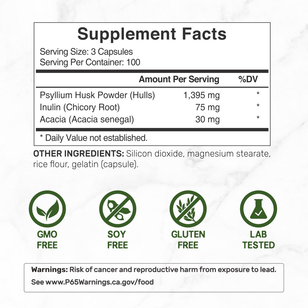 Psyllium Husk 1500mg 300 Capsules 3 in 1 Fiber Supplement I389741