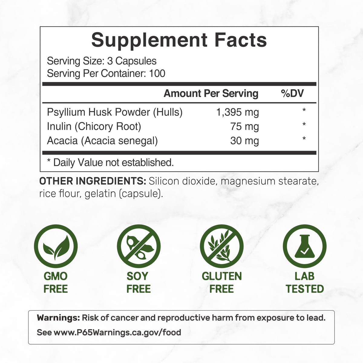 Psyllium Husk 1500mg 300 Capsules 3 in 1 Fiber Supplement I389741