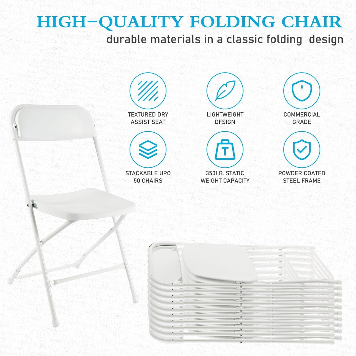 10 Pack White Plastic Folding Chairs H4607