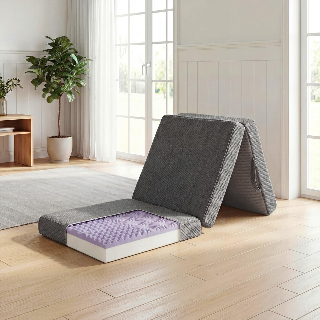 4 Inch Tri-Fold Memory Foam Mattress with Washable Cover Y5590