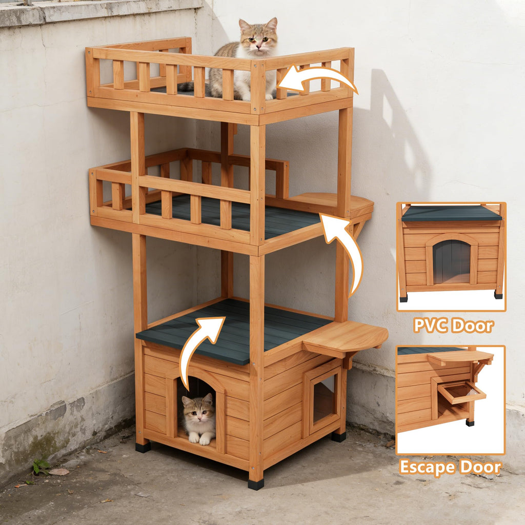 Outdoor Cat Tree Tower with Enclosed Condo R70274