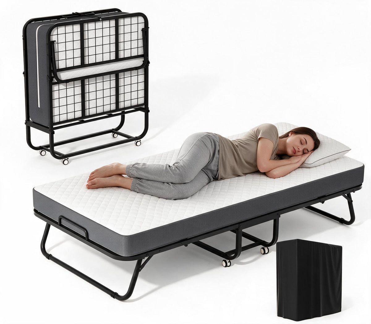 Folding Guest Bed Single Size with 5 Inch Memory Foam Mattress R27080