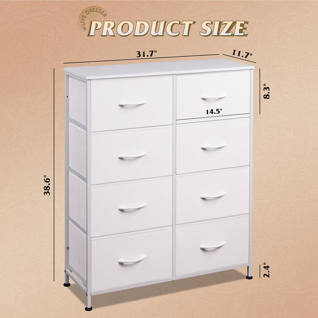 White 8 Drawer Fabric Dresser N648