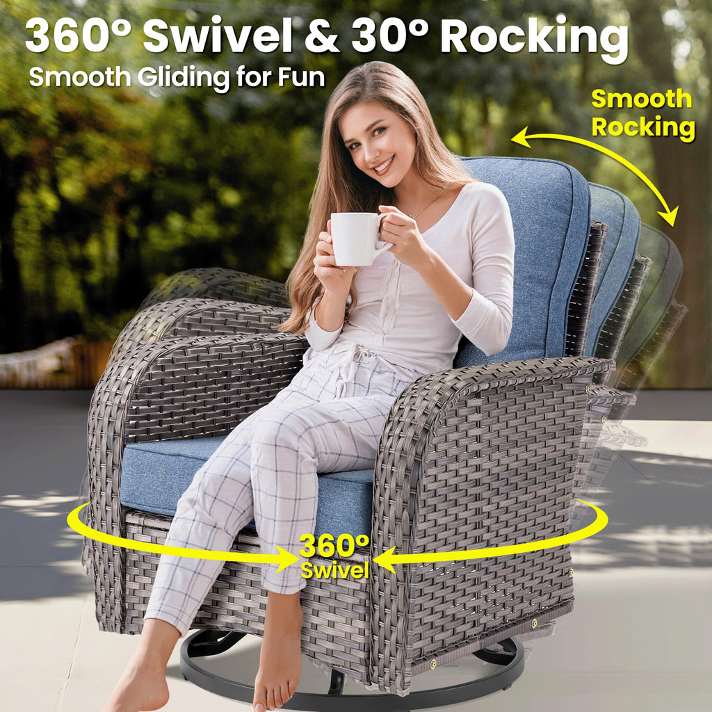 5 Pieces Wicker Patio Furniture Set with Swivel Glider Chairs J285475