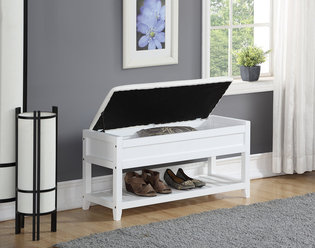 Clean White Seating Bench with Shoe Storage I983644