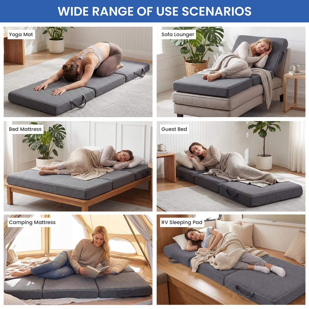 4 Inch Tri-Fold Memory Foam Mattress with Washable Cover Y5590