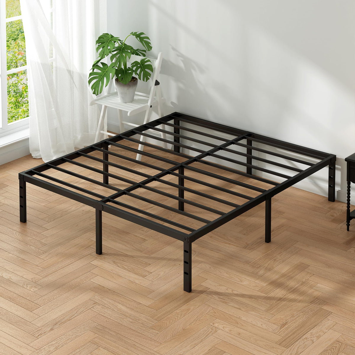 Black Metal Platform Bed Frame Full Size, 18 Inch Height with Underbed Storage I610