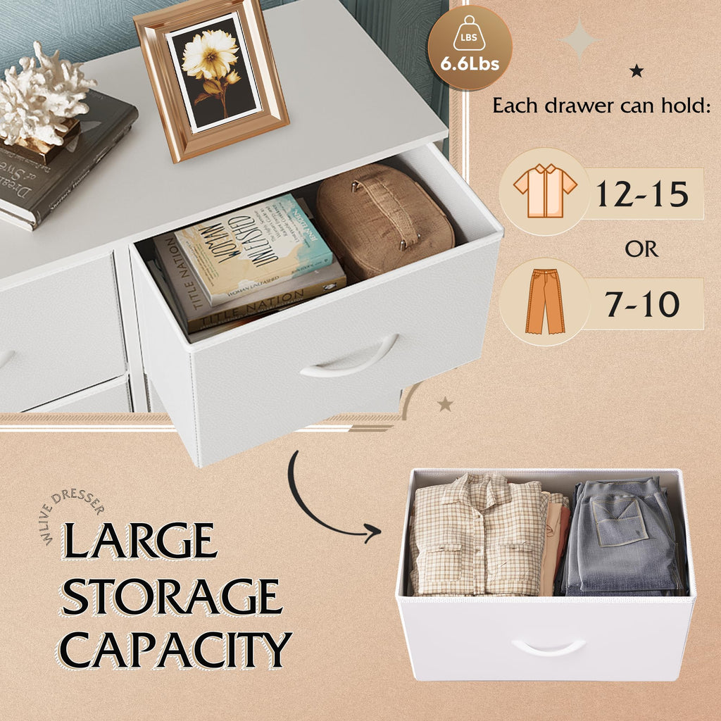 White 8 Drawer Fabric Dresser N648