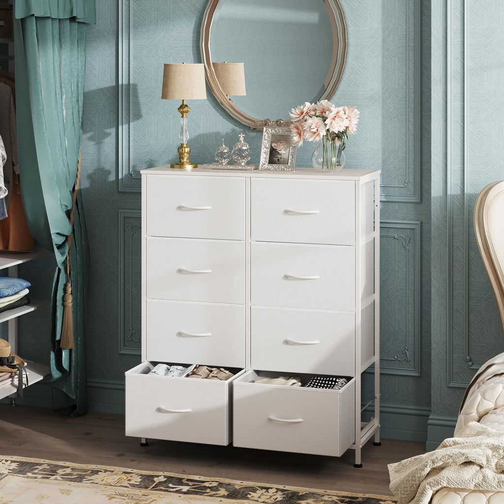 White 8 Drawer Fabric Dresser N648