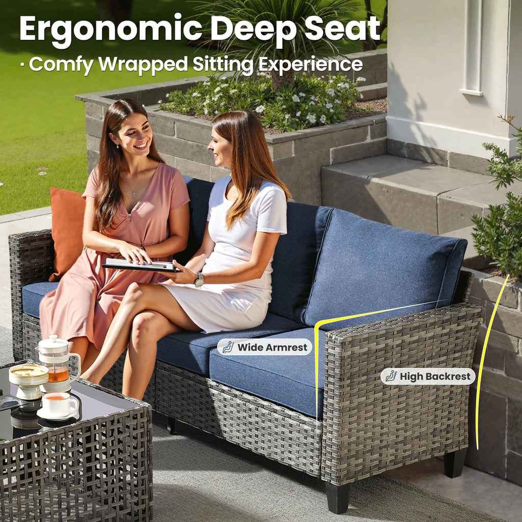 5 Pieces Wicker Patio Furniture Set with Swivel Glider Chairs J285475