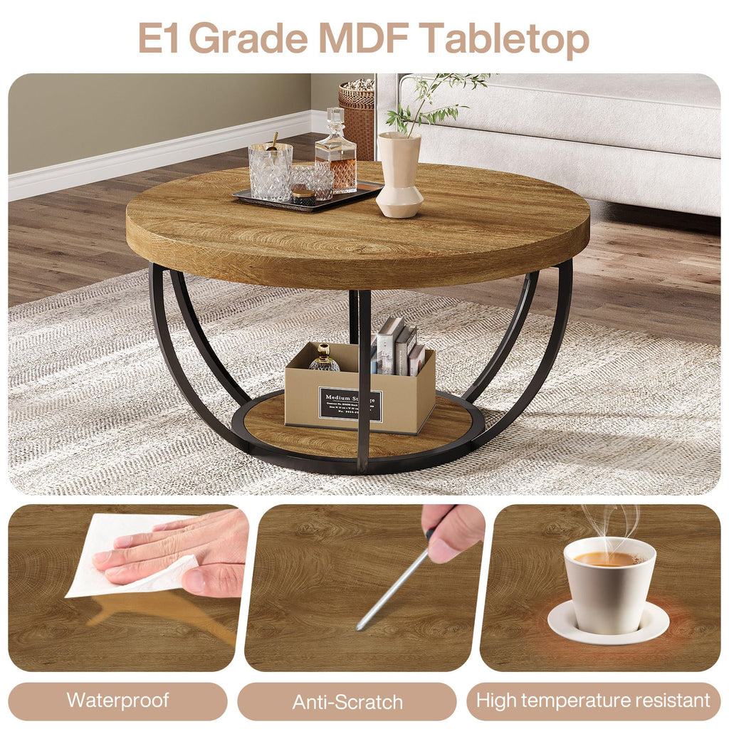 Round 2-Tier Wood Coffee Table with Storage P758
