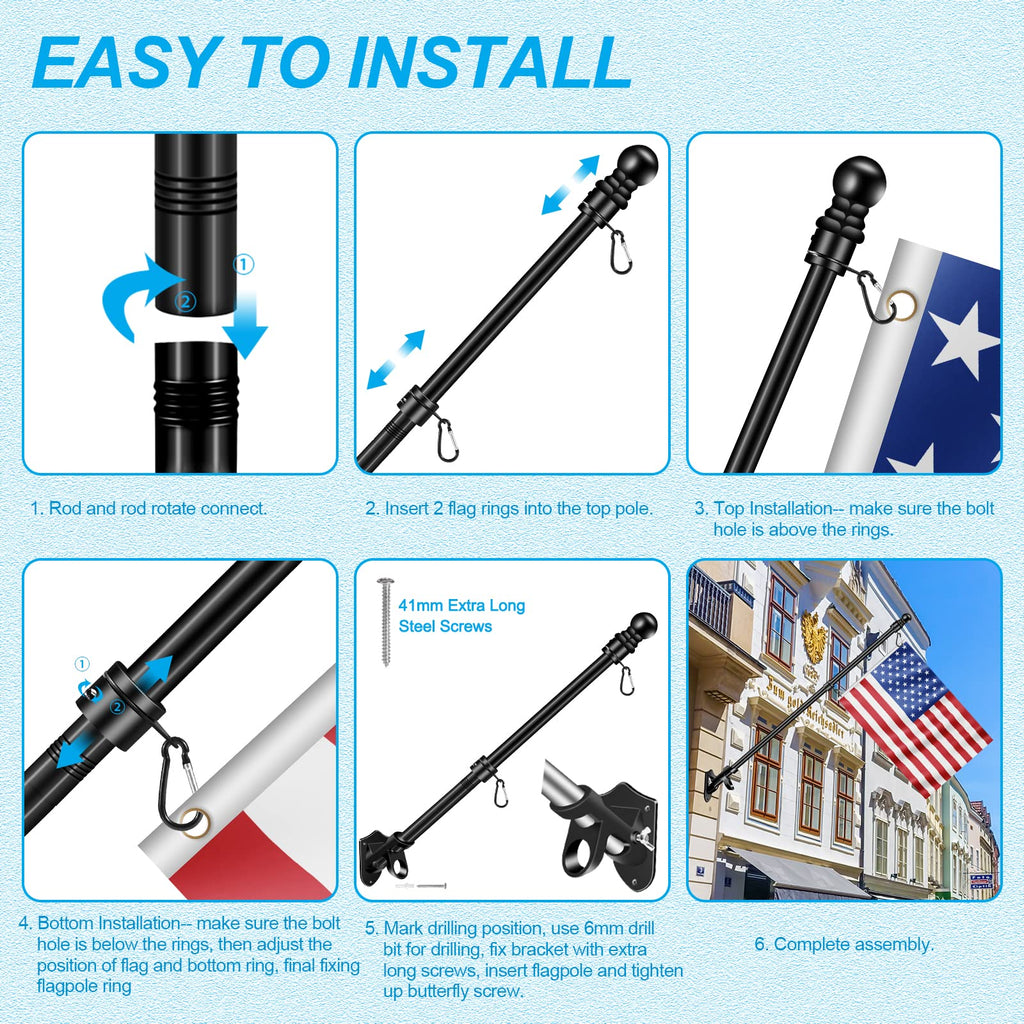 5 FT Stainless Steel Flag Pole Kit with Holder Bracket K9336