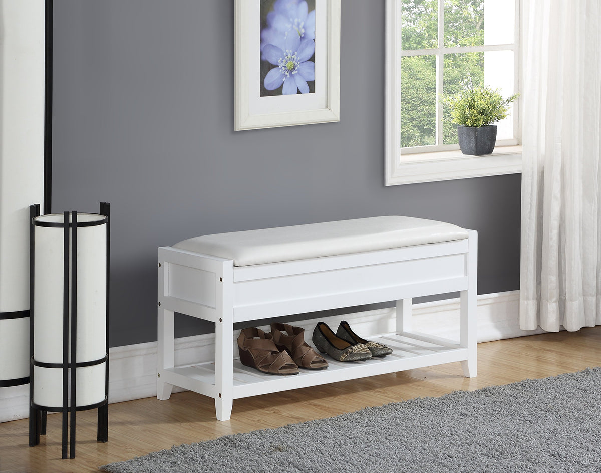 Clean White Seating Bench with Shoe Storage I983644