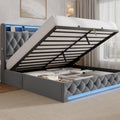 Full Size Hydraulic Lift Up Storage Bed Frame with Shelves, Side Pockets & Charging Station, Upholstered LED Platform Bed with Button Tufted Headboard, No Box Spring Needed, Velvet Grey Q415